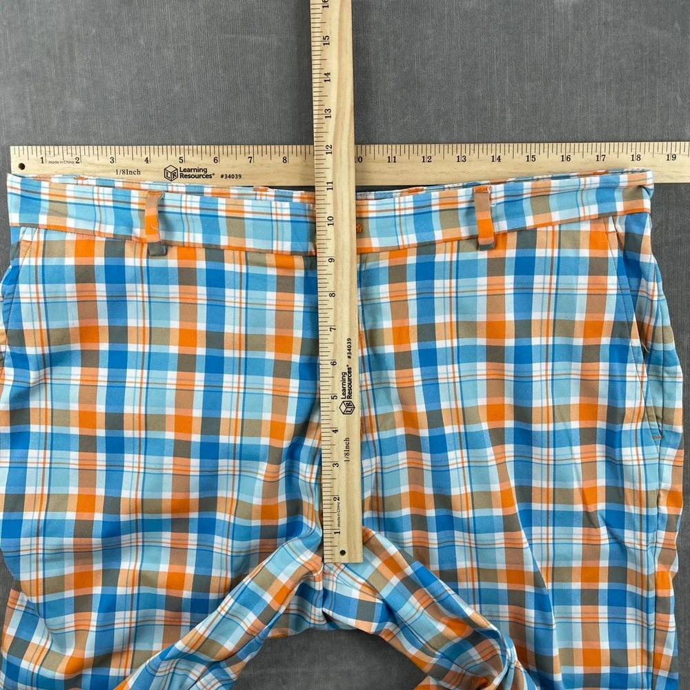 Slazenger Mens 36 Orange Blue Plaid Golf Shorts Lightweight Performance 5595